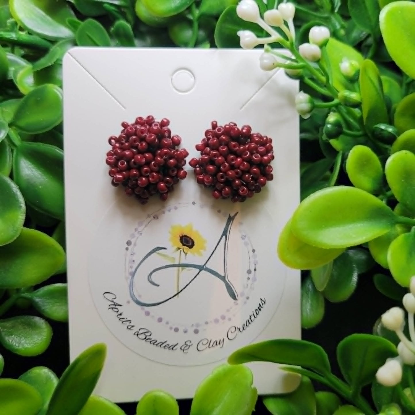 Seed Bead Maroon 15mm Earrings