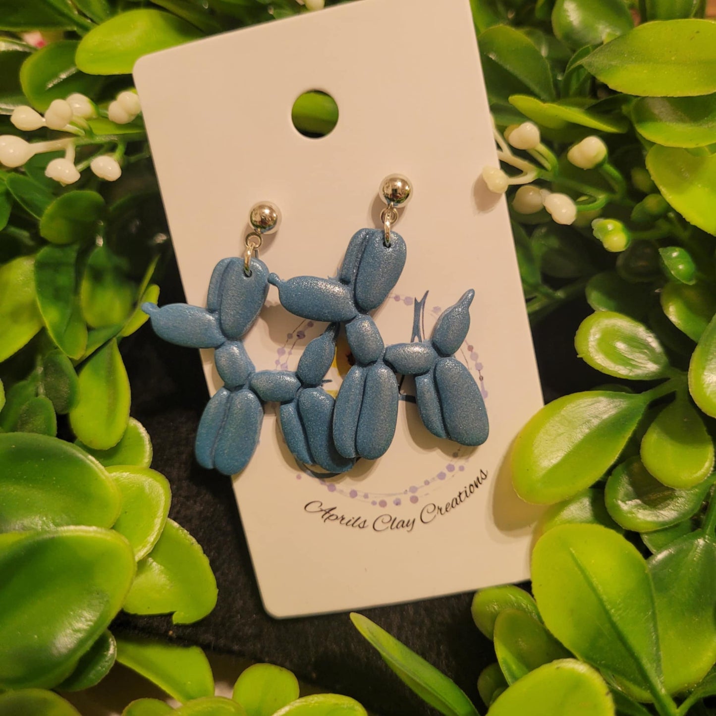 Light Blue Balloon Dog Polymer Clay Earrings w/ silver ball stud