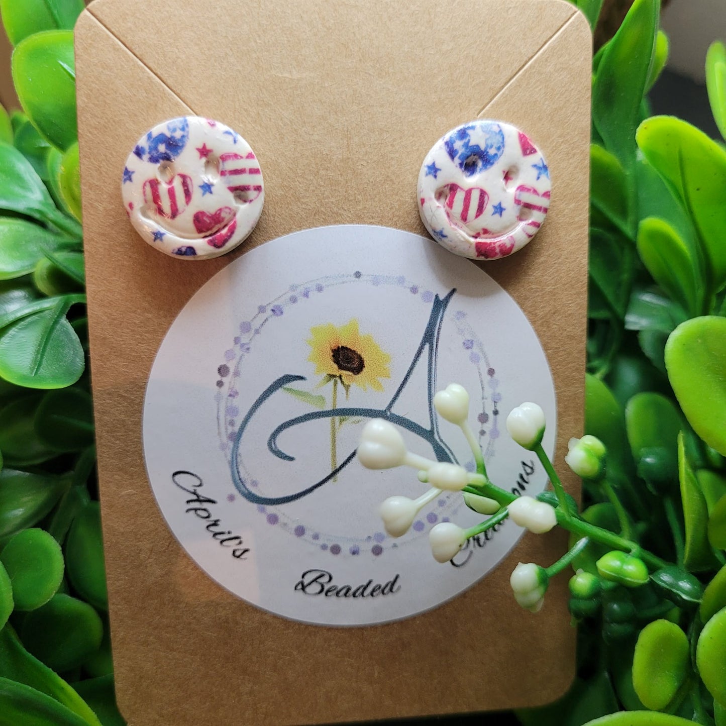 4th of July Polymer Clay Studs #1