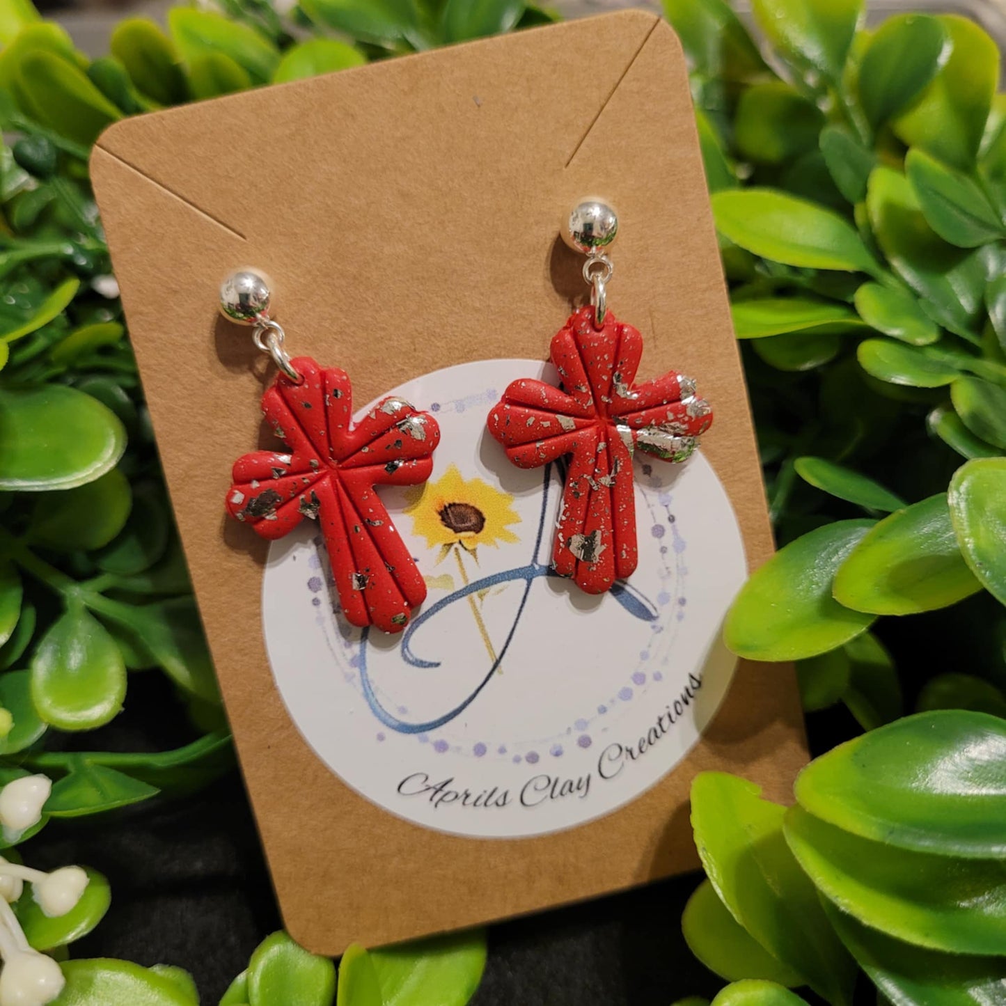 Cross #2 Polymer Clay Earrings w/ silver ball stud