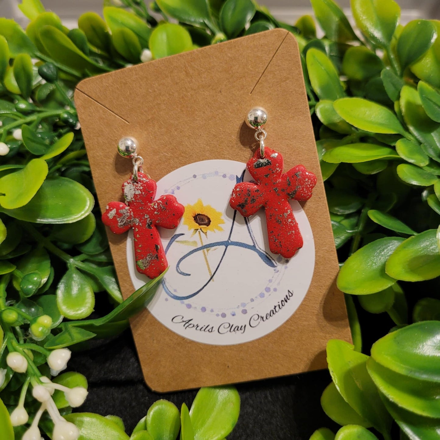 Cross #1 Polymer Clay Earrings w/ silver ball stud