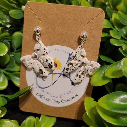 Silver and White Bow Polymer Clay Earrings w/ silver ball stud