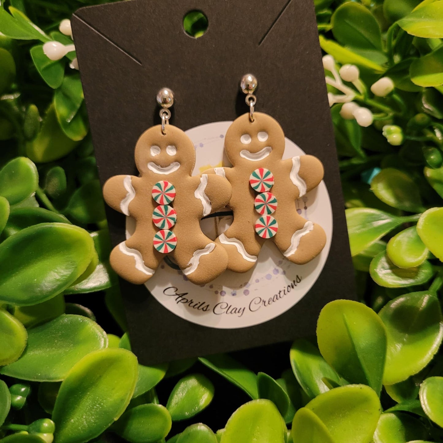 Gingerbread Man Polymer Clay Earrings w/ silver ball stud #3
