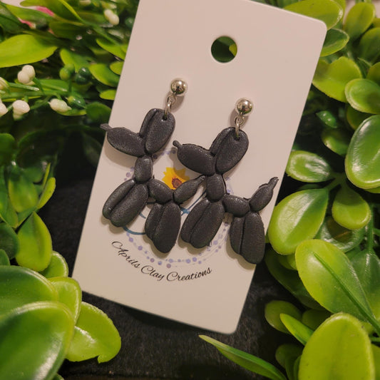 Black Balloon Dog Polymer Clay Earrings w/ silver ball stud