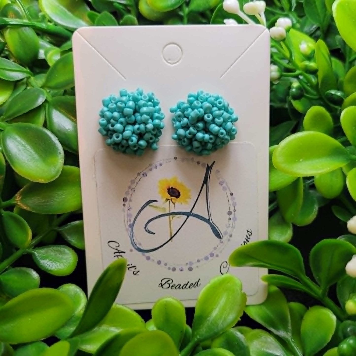 Seed Bead Light Turquoise 15mm Earrings