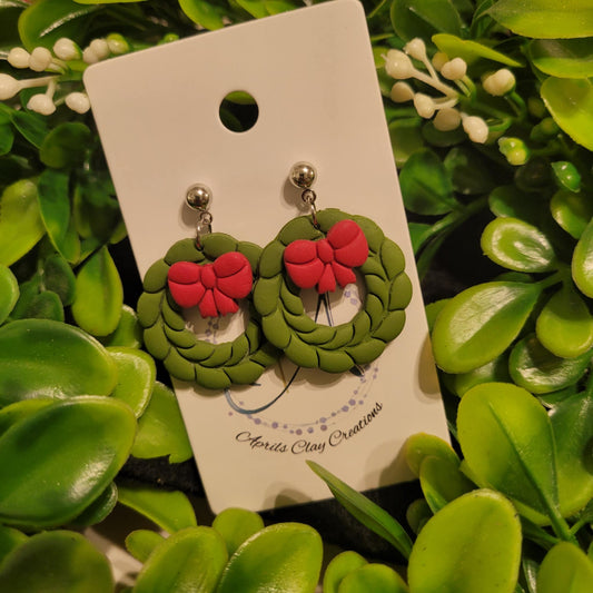 Wreath Polymer Earrings w/ silver ball stud