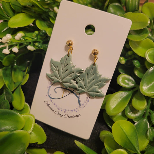Light Sage Leaves Polymer Earrings w/ gold ball