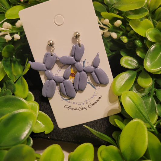 Blue/Purple Balloon Dog Polymer Clay Earrings w/ silver ball stud