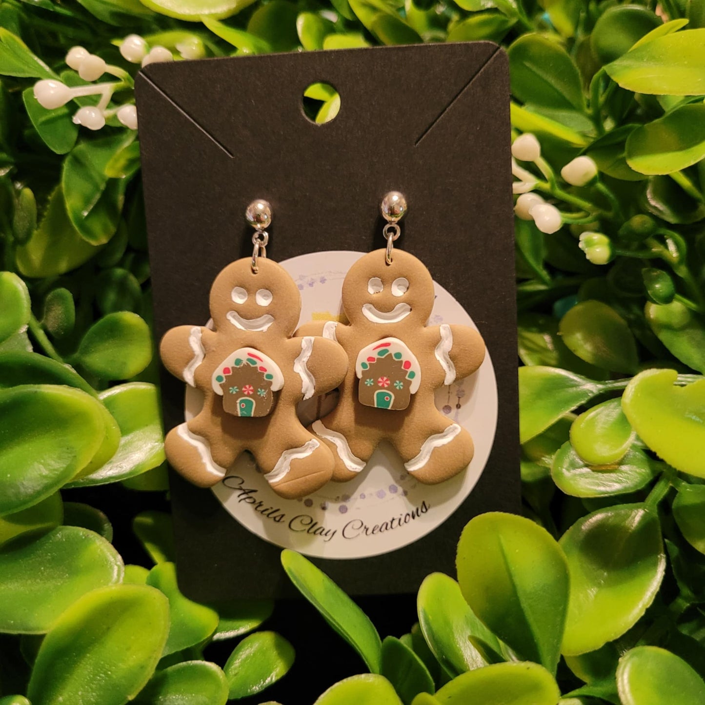 Gingerbread Man Polymer Clay Earrings w/ silver ball stud #1