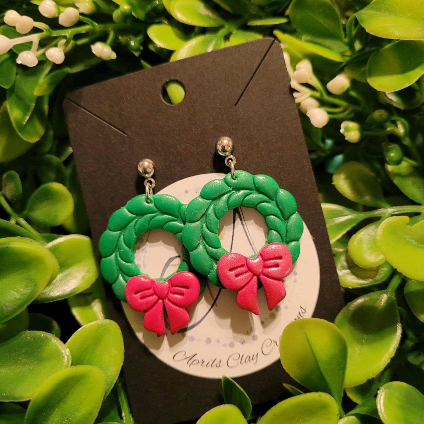 Wreath Polymer Clay Earrings w/ silver ball stud #2