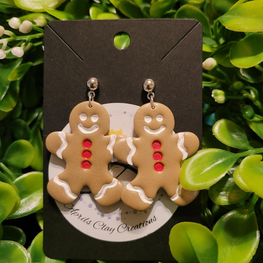 Gingerbread Man Polymer Clay Earrings w/ silver ball stud #2