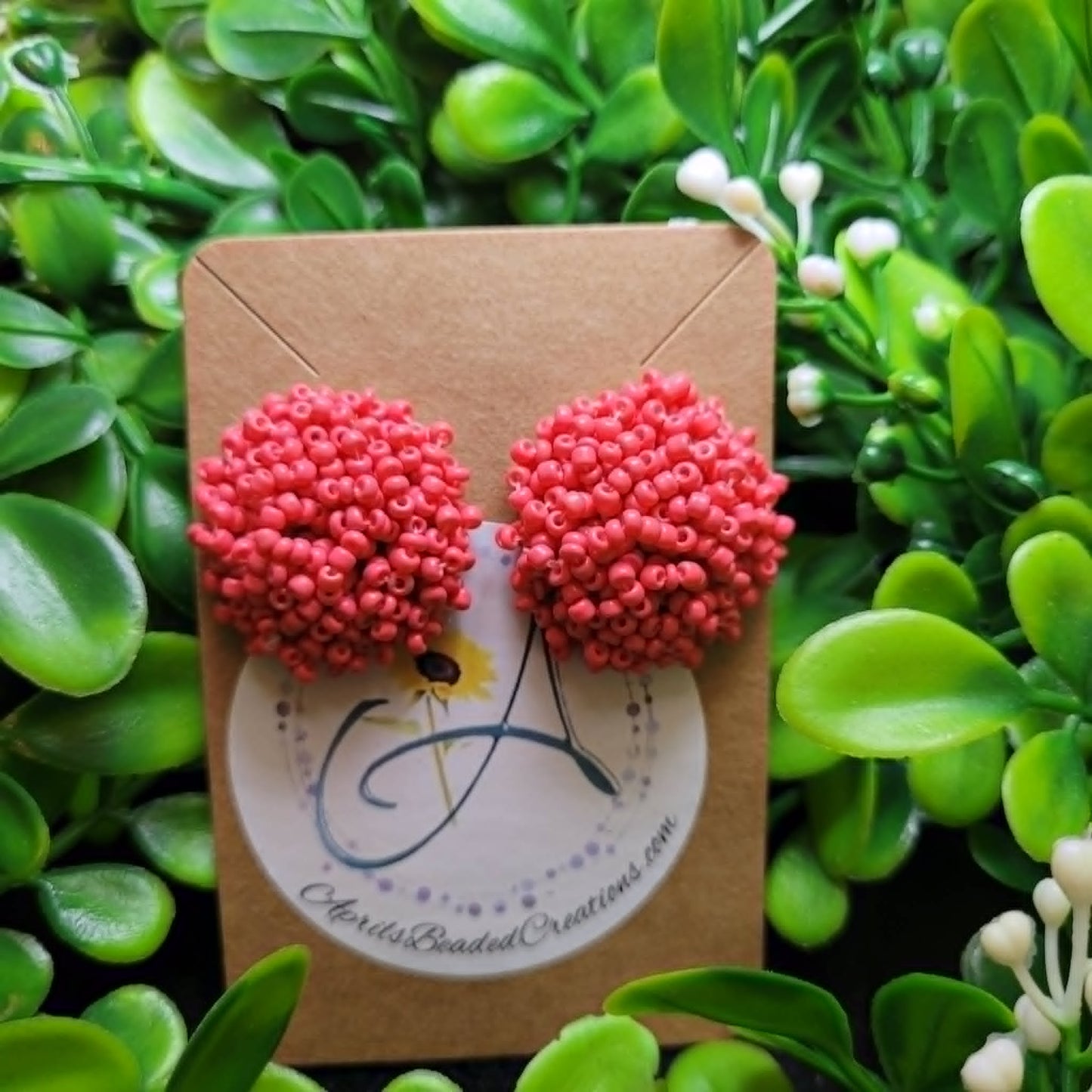 Seed Bead Coral 25mm Earrings