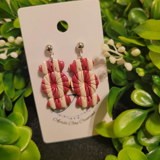Candy Cane Christmas Candy Polymer Clay Earrings w/ silver ball stud