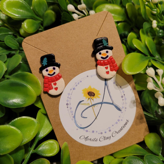Polymer Clay Earring Studs Red Snowman