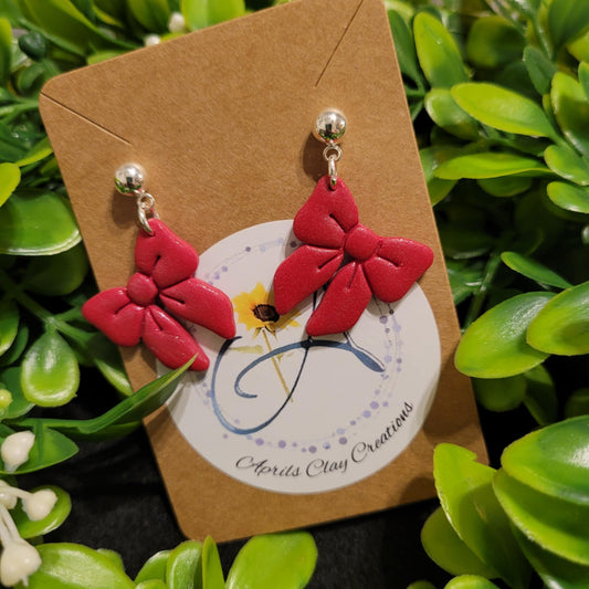 Red Bow Polymer Clay Earrings w/ silver ball stud