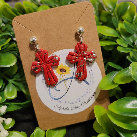 Cross #2 Polymer Clay Earrings w/ silver ball stud