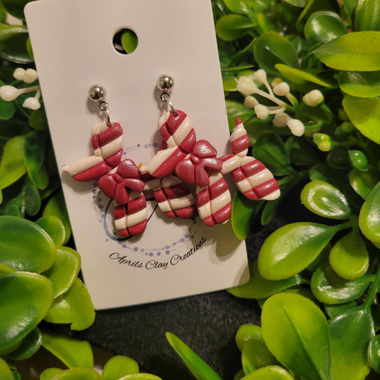 Candy Cane Balloon Dog Polymer Clay Earrings w/ silver ball stud