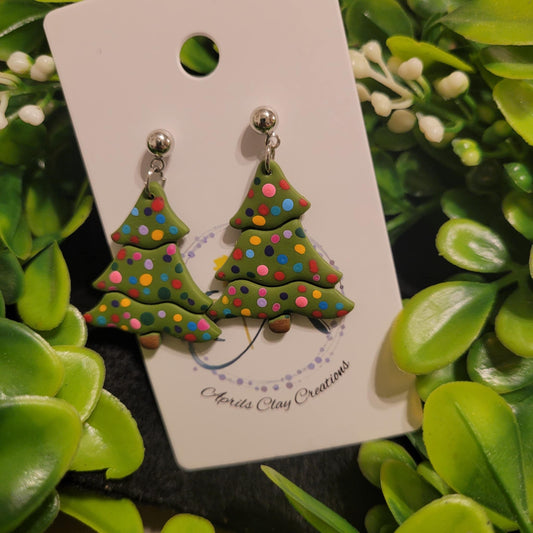 Christmas Tree Polymer Earrings w/silver ball stud