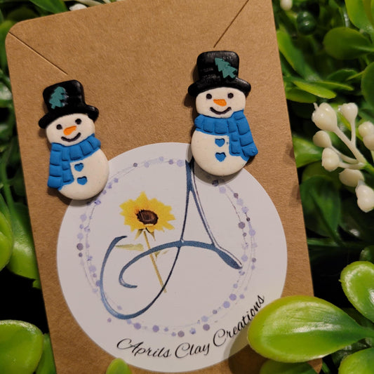Polymer Clay Earring Studs Turquoise Snowman