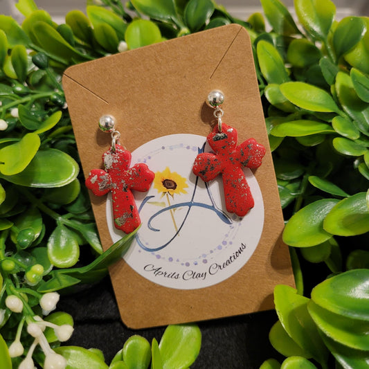 Cross #1 Polymer Clay Earrings w/ silver ball stud