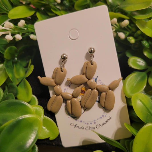 Tan Balloon Dog Polymer Clay Earrings w/ silver ball stud